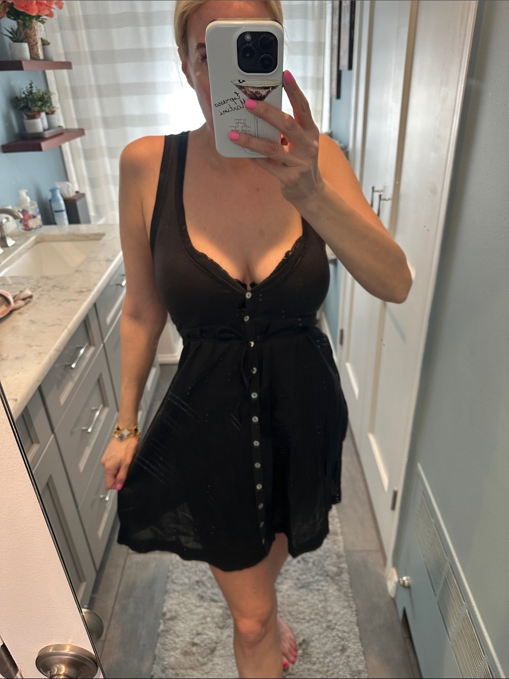 Joie Black Button-Front Tank Mini Dress
